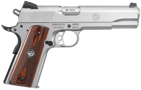 Ruger SR1911 Standard 45 ACP 5″ 8+1 Slim Hardwood Grip Low-Glare Stainless