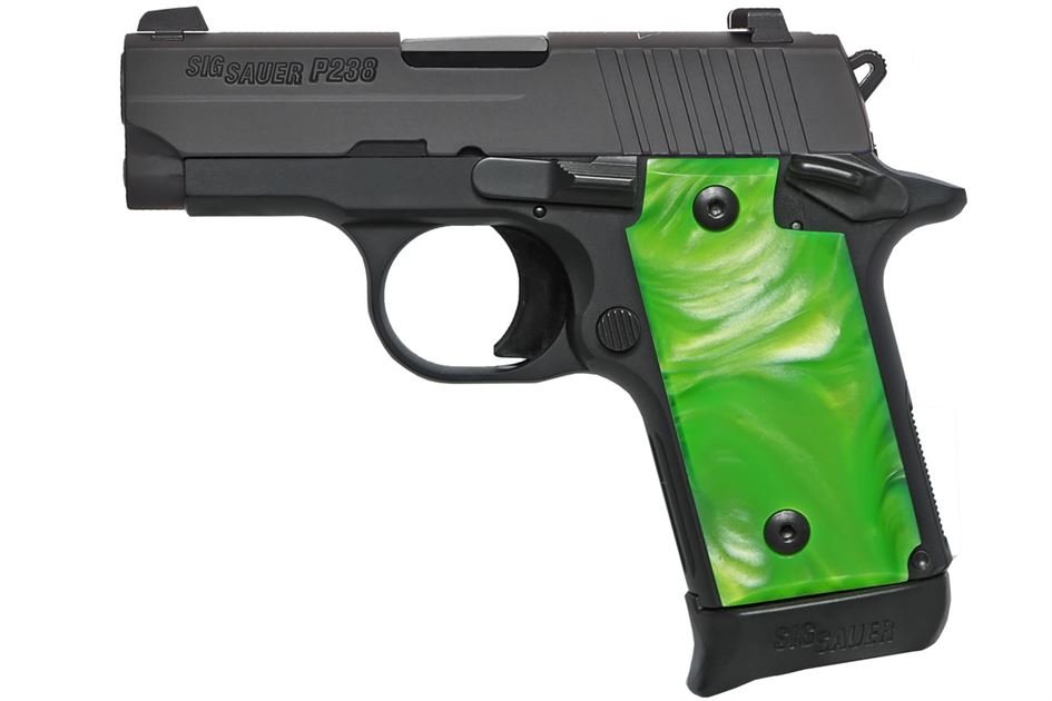 Sig Sauer P238 380 ACP Carry Conceal Pistol with Green Pearlite Grips