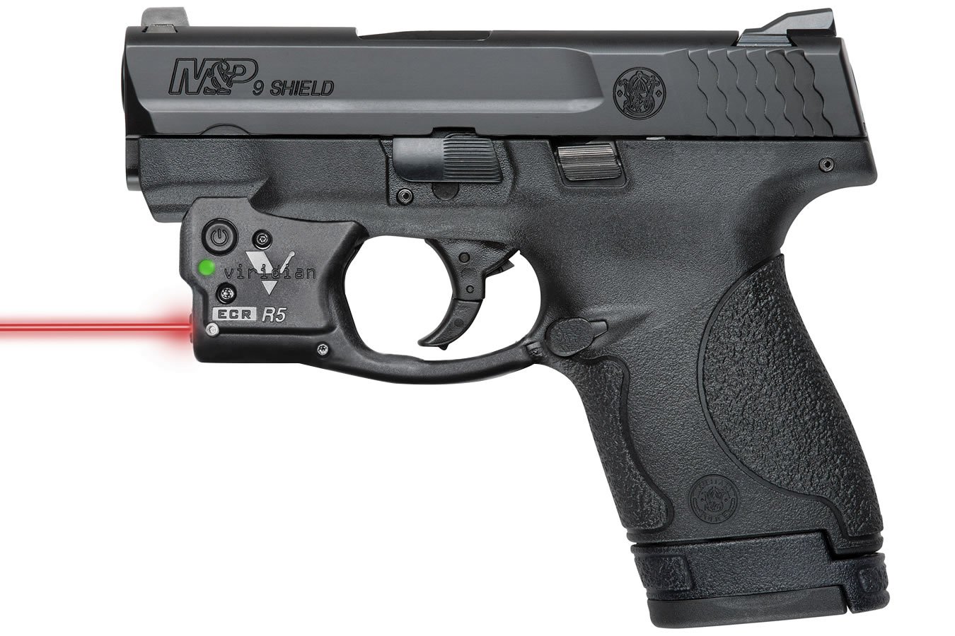 Smith & Wesson M&P9 Shield 9mm Centerfire Pistol with No Thumb Safety and Viridian R5 Red Laser