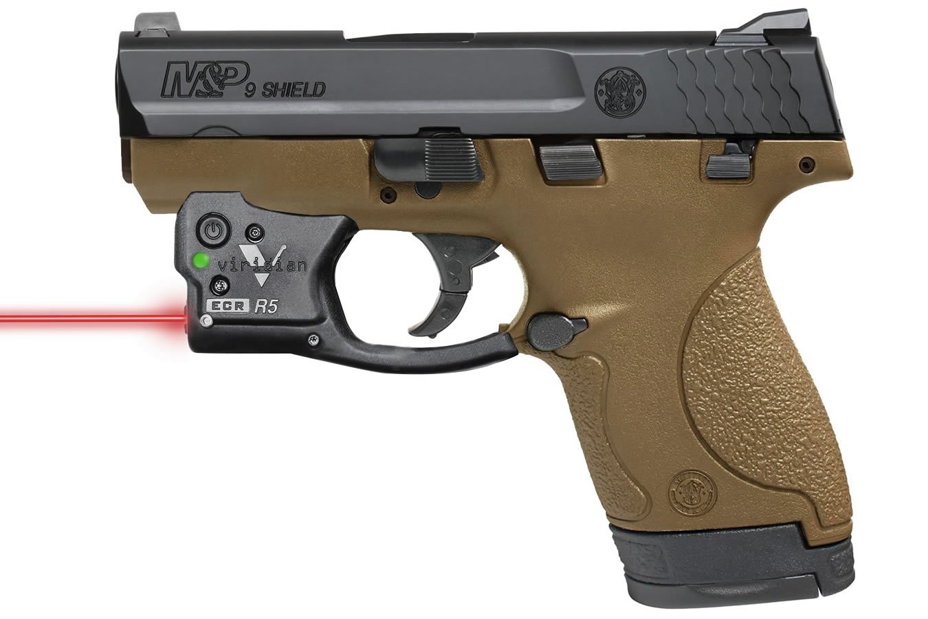 Smith & Wesson M&P9 Shield 9mm Flat Dark Earth (FDE) with Thumb Safety and Viridian R5 Red Laser