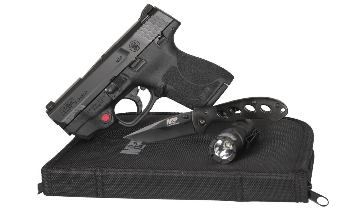 Smith & Wesson M&P9 Shield M2.0 9mm Everyday Carry Kit w/ Crimson Trace Laser, Flashlight, Knife