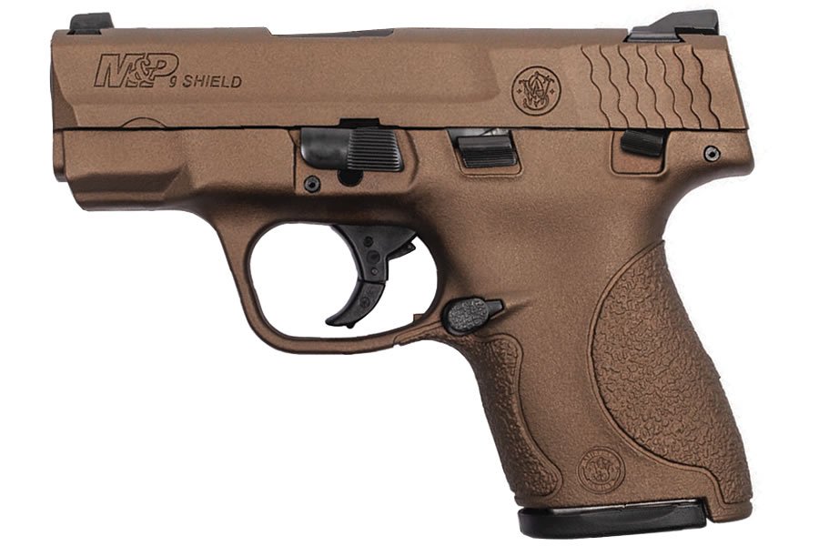 Smith & Wesson M&P9 Shield 9mm Carry Conceal Pistol with Burnt Bronze Cerakote Finish and Thumb