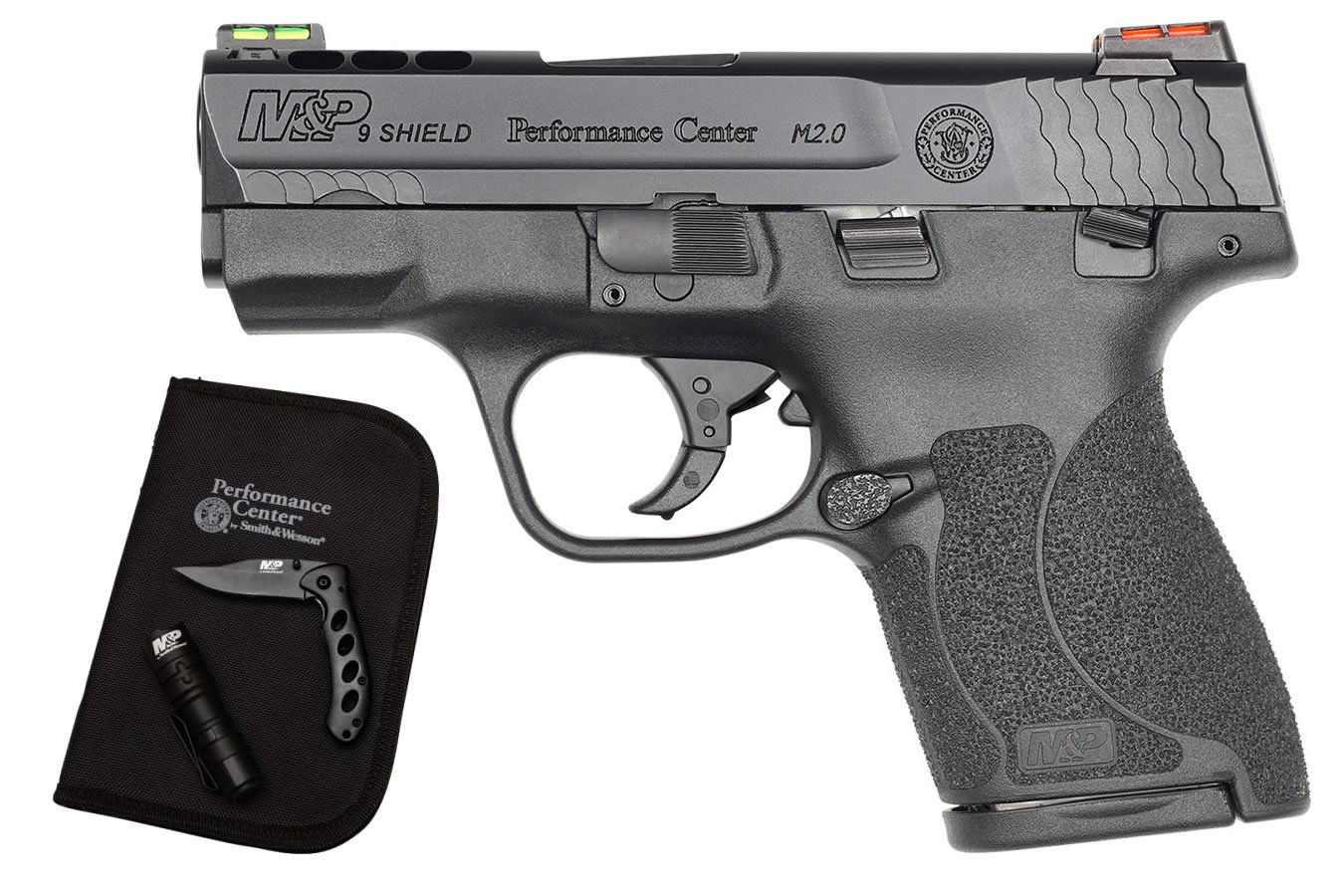 Smith & Wesson M&P9 Shield M2.0 9mm Performance Center Ported EDC Kit with Knife, Flashlight and Notebook Case