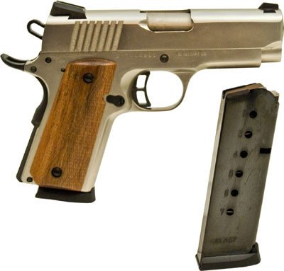Howa 1911 Semi-Auto Pistol CIT45CSPBN, 45 ACP, 3.5 in, Checkered Wood Grip, Nickel Finish, Novak Sights, 6 Rd